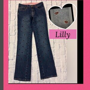 Lilly Pulitzer vintage ladies’ jeans sz 0. Terrier theme, pink accents. 5 pkt.